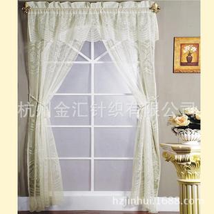 经编蕾丝对开式窗帘金色酒红色米白色透明纱帘卧室客厅装饰帘头