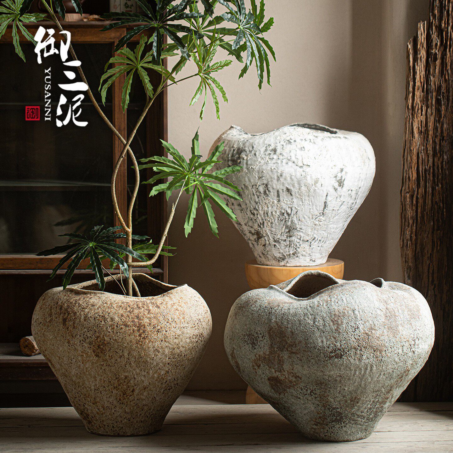 景德镇新款创意重工侘寂风复古陶瓷大花盆纯手工异形绿植种植盆载