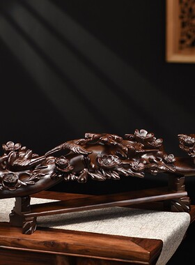 黑檀实木雕刻喜上眉梢如意摆件家居客厅桌面乔迁开业装饰摆设送礼