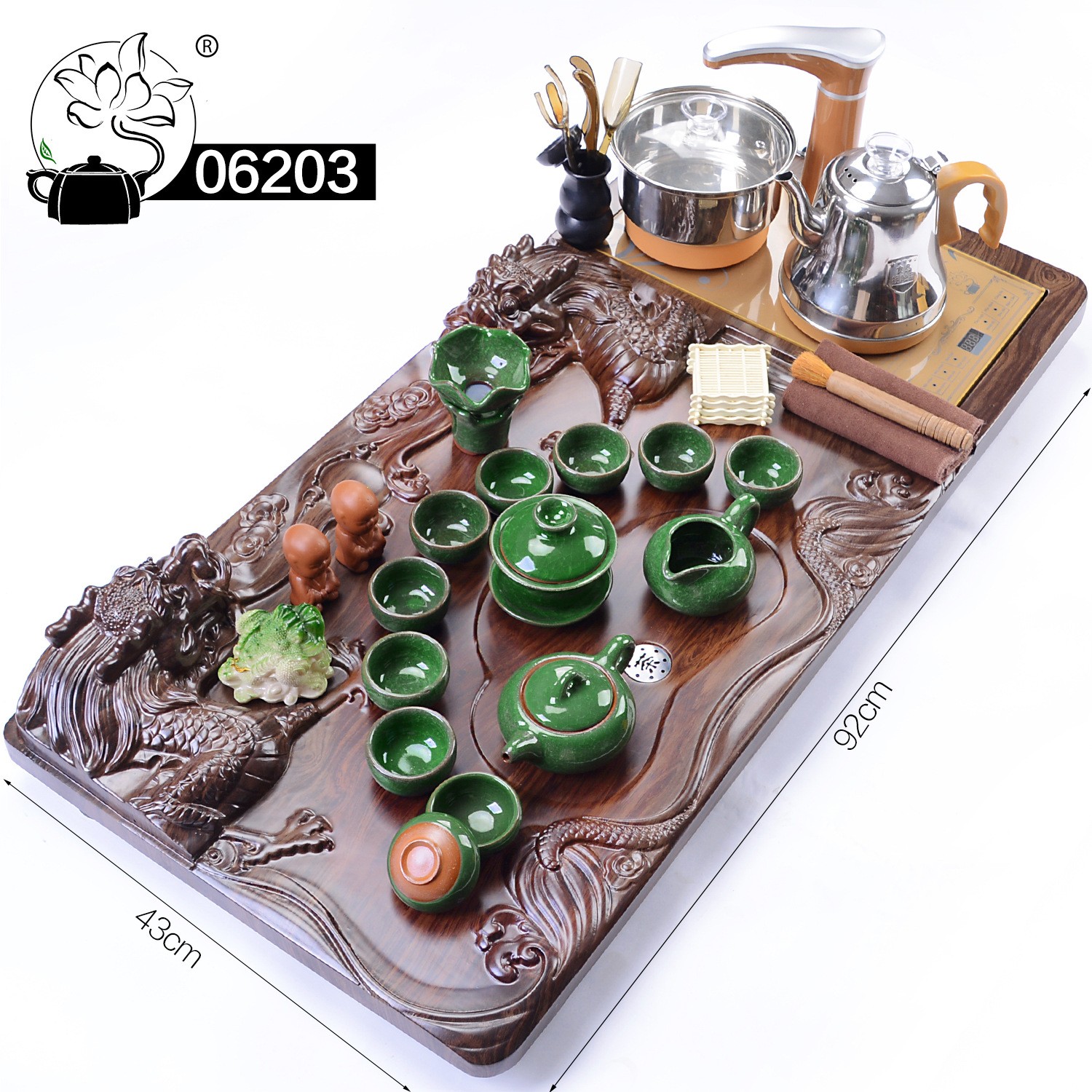 062科技木双龙实木茶盘茶海道原矿紫砂功夫茶具套装送礼品电磁炉