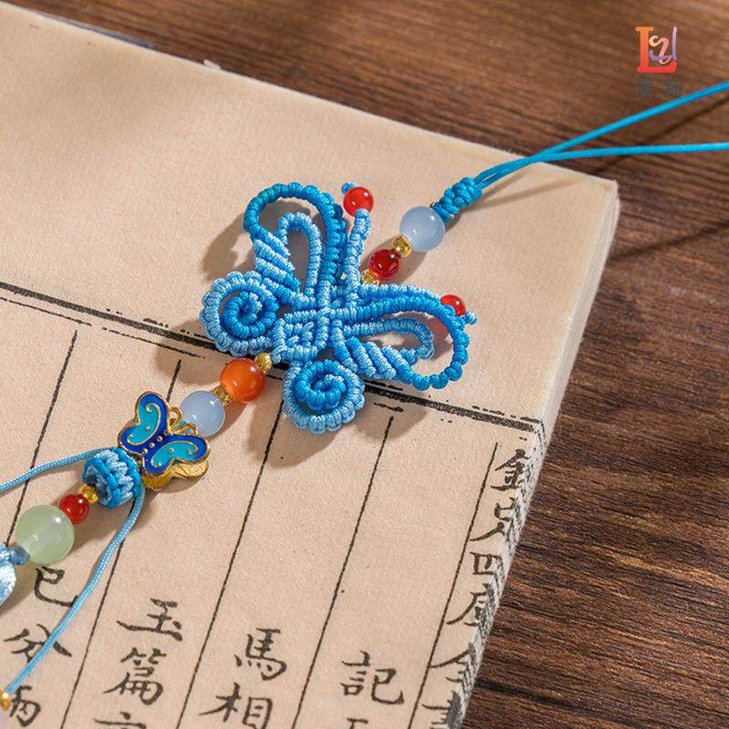 【丽荪】双面蝴蝶绳编挂件钥匙扣纯手工编织挂件中国风车挂包挂配