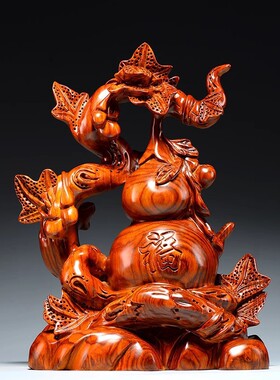 花梨实木雕刻福字葫芦摆件家居客厅办公室装饰工艺品新居乔迁送礼