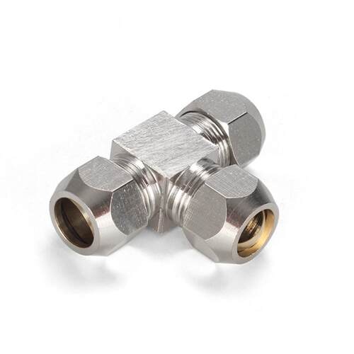 铜镀镍卡套接头/铜管接头油管铝管钢管T型三通6mm/8mm/10mm/12mm