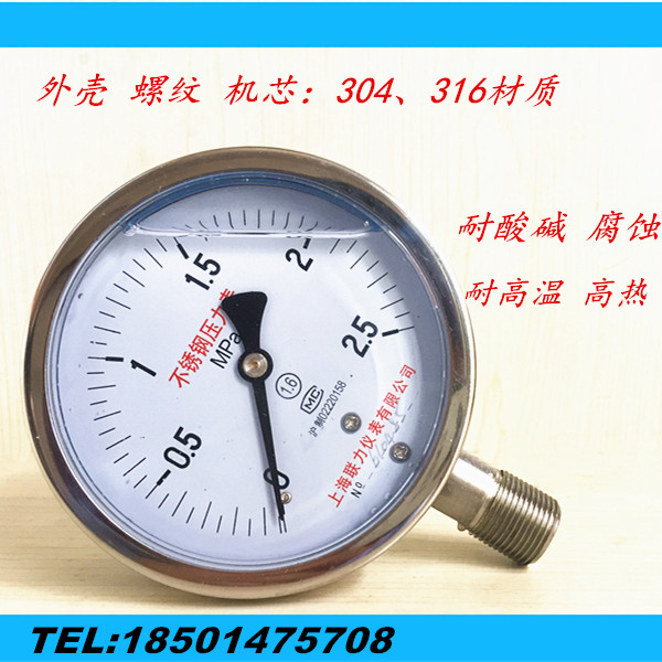 不锈钢压力表Y100BF YTF100H不锈钢耐震压力表 304高温 氨用 联力