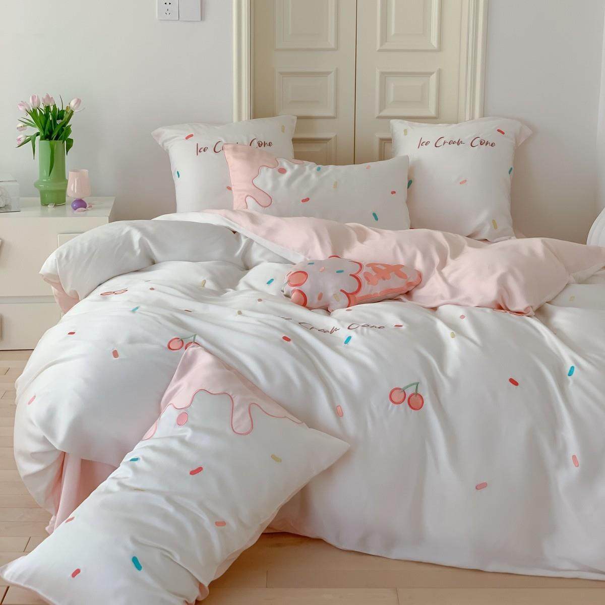 60支奥地利兰精天丝三四件套夏季裸睡甜心少女被套凉感1.8m床品