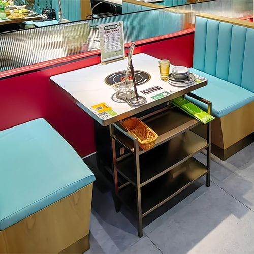 大理石岩扳火锅桌烤涮电磁炉一体无烟净化串串香饭店桌椅组合定制