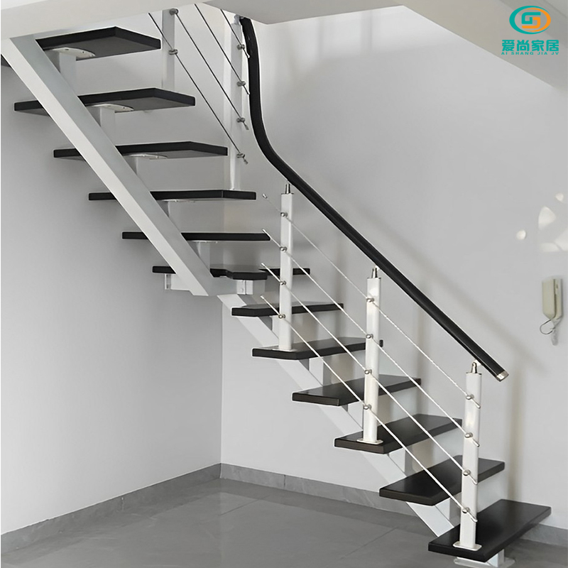室内家用楼梯钢木阁楼公寓loft复式楼踏步N板挡板护栏跃层扶手栏
