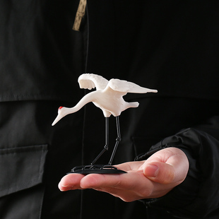 仿真仙鹤摆件丹顶鹤陶瓷动物创意客厅流水假山水池景观造景装饰品