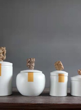 轻奢新中式客厅电视柜茶几书房玄关样板房陶瓷装饰储物罐花瓶摆件
