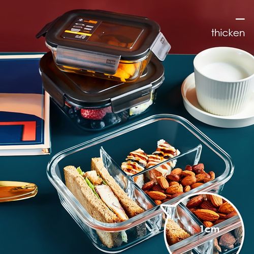 玻璃保鲜盒带气孔可微波炉加热专用饭盒大汤碗水果便当盒带盖分隔