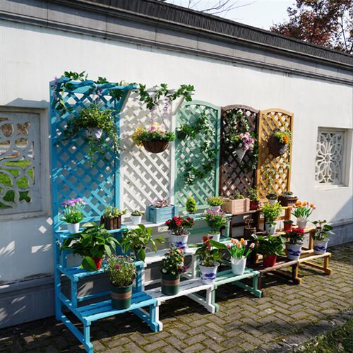 防腐木花b架实木攀爬户外网格围栏庭院装饰花槽隔断花箱爬藤支架