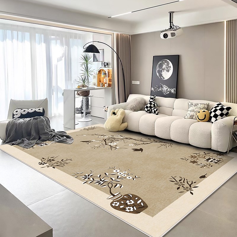 中国风花间莺燕地毯短毛圈绒复古A高级客厅茶几毯卧室床边毯可水