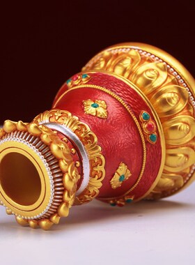 格桑花彩绘迷你手摇转金轮底座彩绘树脂转经简座子锡杖家用莲花