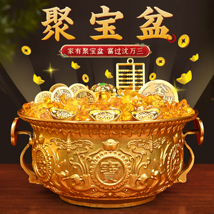 纯黄铜聚宝盆摆件百福米缸聚财家用客厅办公室店铺开业结婚礼品