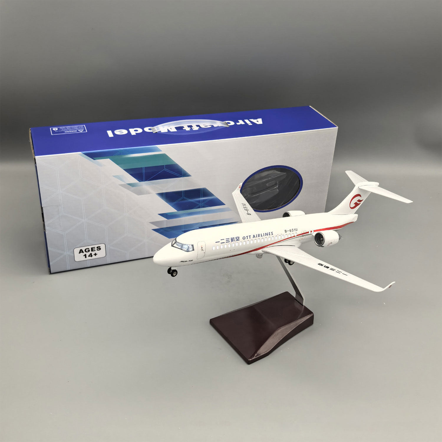 34cm 一二三航C909仿真客机飞机模型1:100带灯航空摆件礼品ARJ21