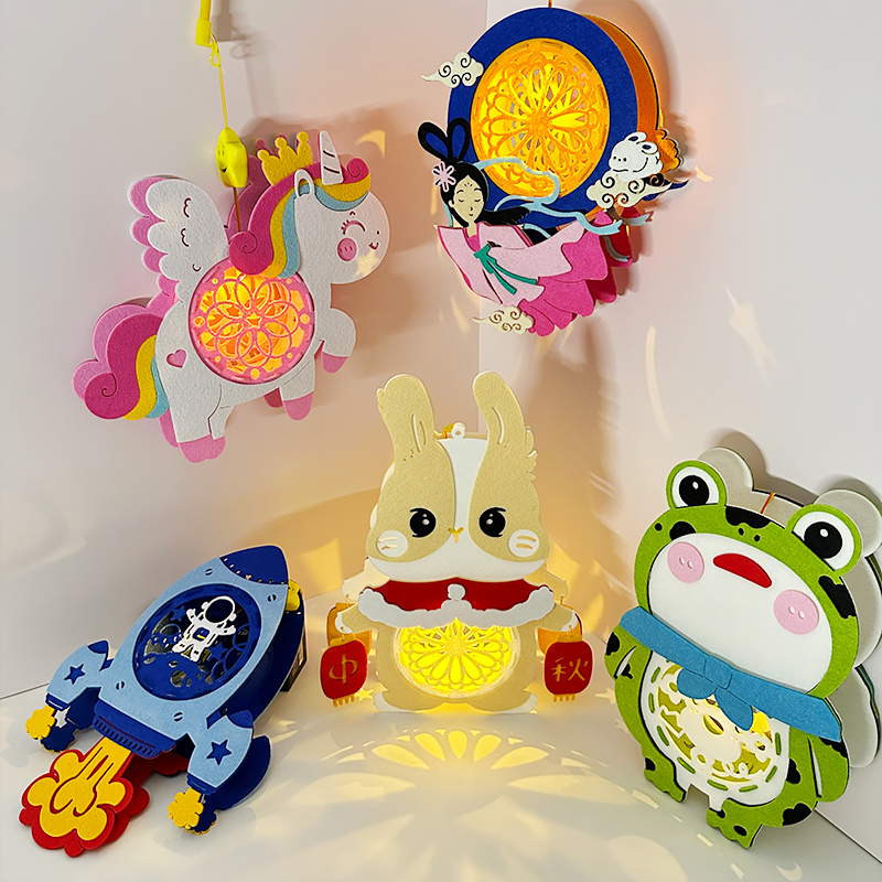 2023新款中秋节儿童diy手工小灯笼古风手提花灯国潮兔子灯材料包