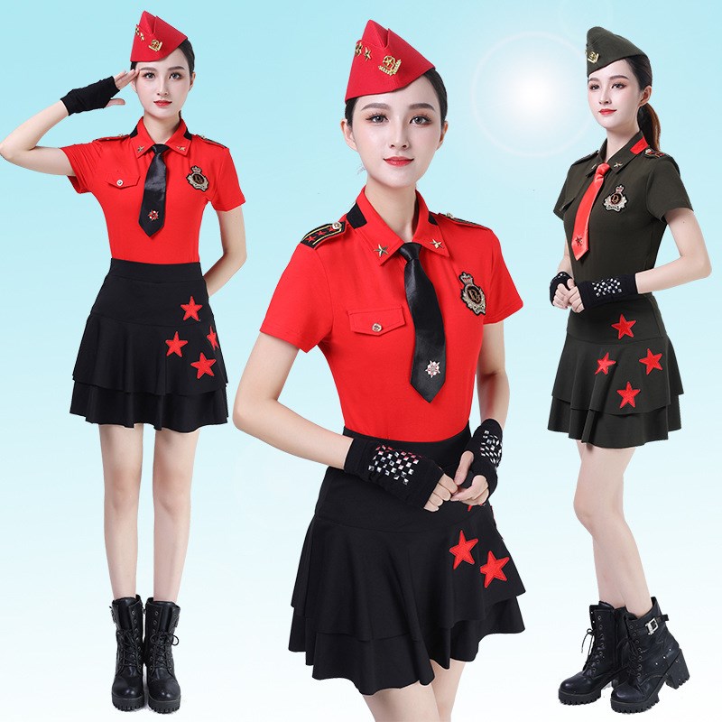 新款水兵舞服装森林骑士夏季舞蹈服大码弹力广场舞舞服军姿走秀服