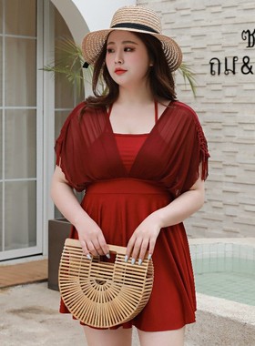 妈妈泳衣女连体平角大码宽松带袖遮肚平角温泉泳衣36066