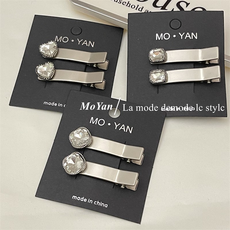 简约金属鸭嘴夹水钻珍珠气质侧边发夹前额碎发刘海夹子发卡头饰女