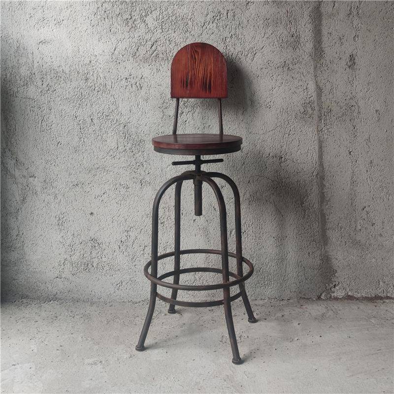 美式吧台椅前台升降椅咖啡厅酒吧复古铁艺旋转椅实木做旧高脚凳