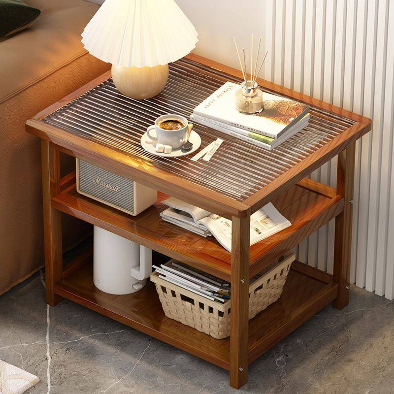 沙发边几玻璃客厅家用边桌简约小户型长方形角几床头楠竹茶几柜子