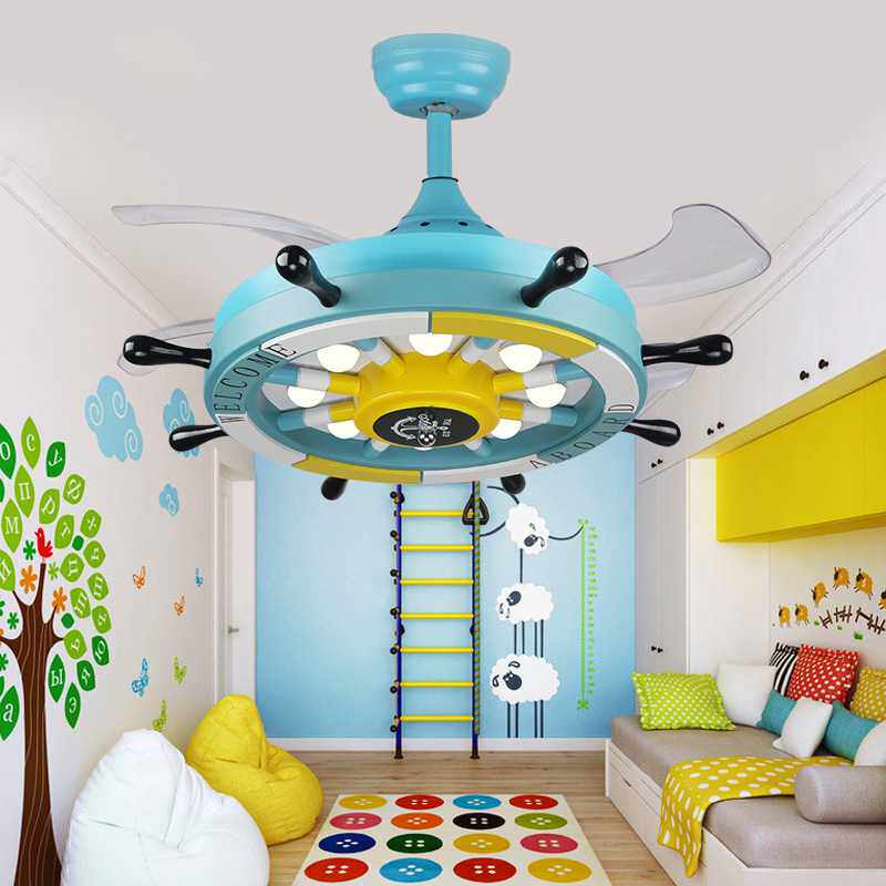 跨境儿童风扇灯女孩男孩卧室隐形创意卡通吊灯地中海儿童房吊扇灯