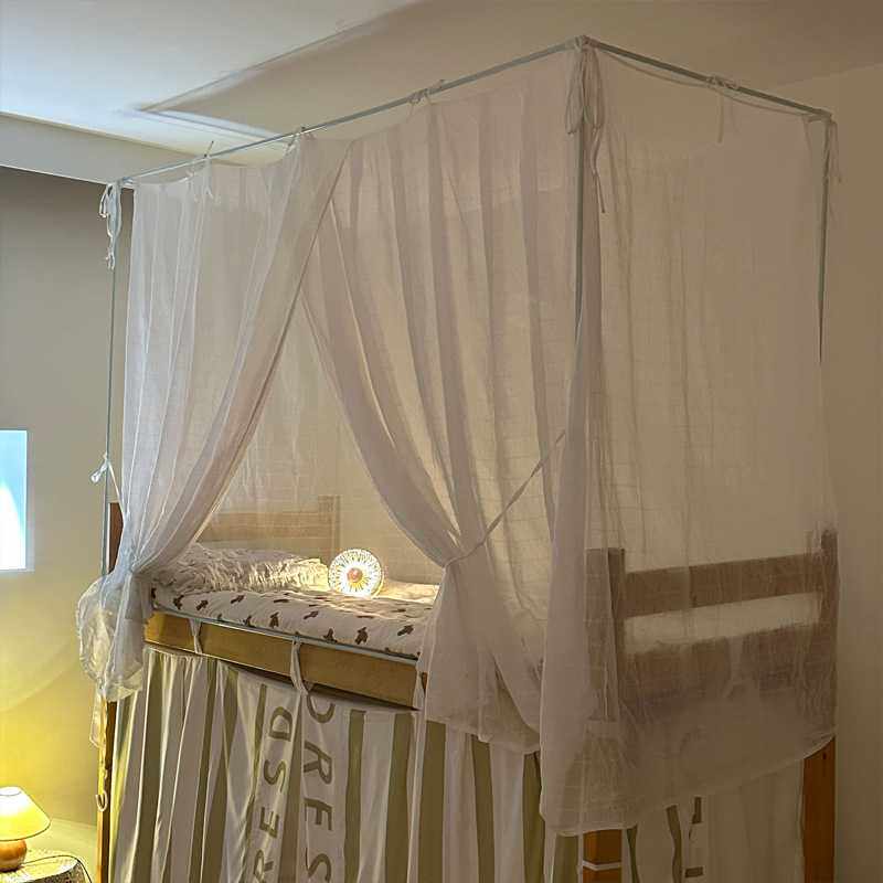 全棉学生蚊帐绑绳款纯色上下铺宿舍床幔遮光防尘单人蚊帐免支架