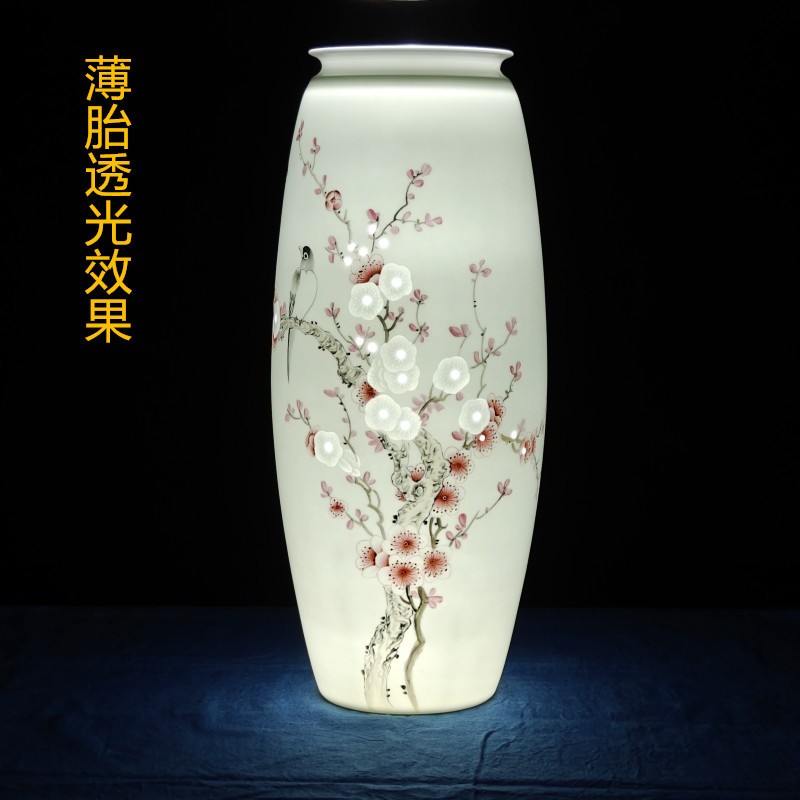 创意陶瓷花瓶名人手绘半刀泥薄胎玲珑透光家装居饰品客厅酒柜摆件