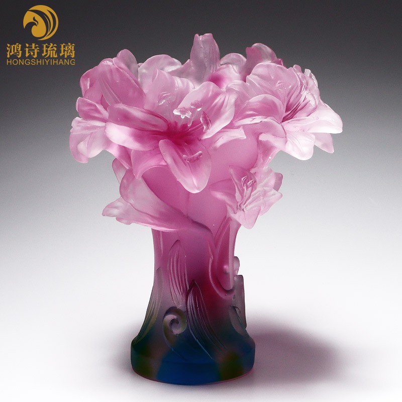 琉璃艺术品百合花花瓶装饰摆件客厅插花卧室家居轻奢高级搬家礼物