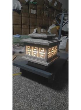 石雕花岗岩仿古落地太阳能石灯笼景观花园中式石灯摆件大理石