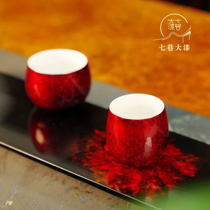 七巷大漆赤宝砂茶杯主人杯功夫茶具中式瓷器高端手工非遗福州漆器