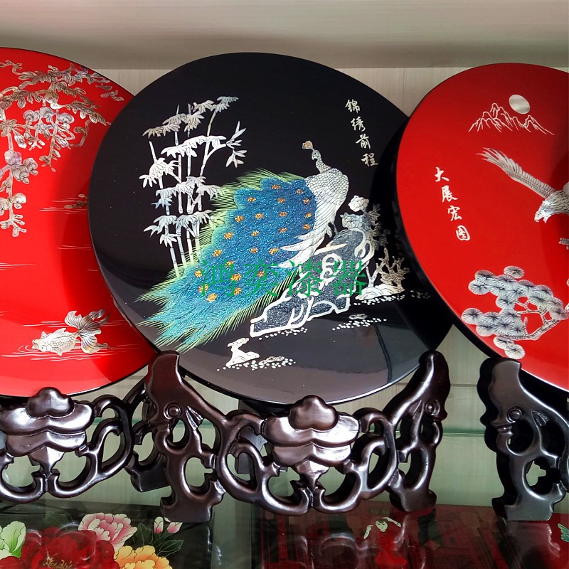 漆器螺钿赏盘摆件看盘工艺品螺钿漆器贝壳镶嵌台屏纪念摆饰礼品盘