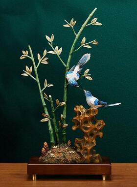《竹报平安》黄铜竹子喜鹊摆件办公室橱窗装饰工艺品乔迁祝福礼物