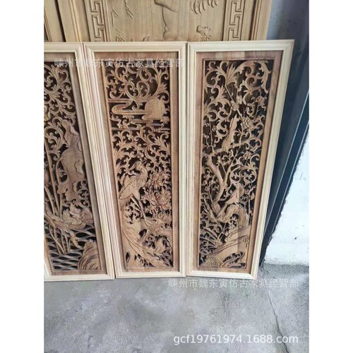 仿古木雕挂件工艺品雕刻板中式古典家具客厅背景墙根雕四季花鸟