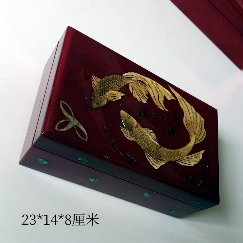 古法鱼皮漆器摆件礼品收纳盒民俗手工非遗漆艺彩贝木质古风礼品盒