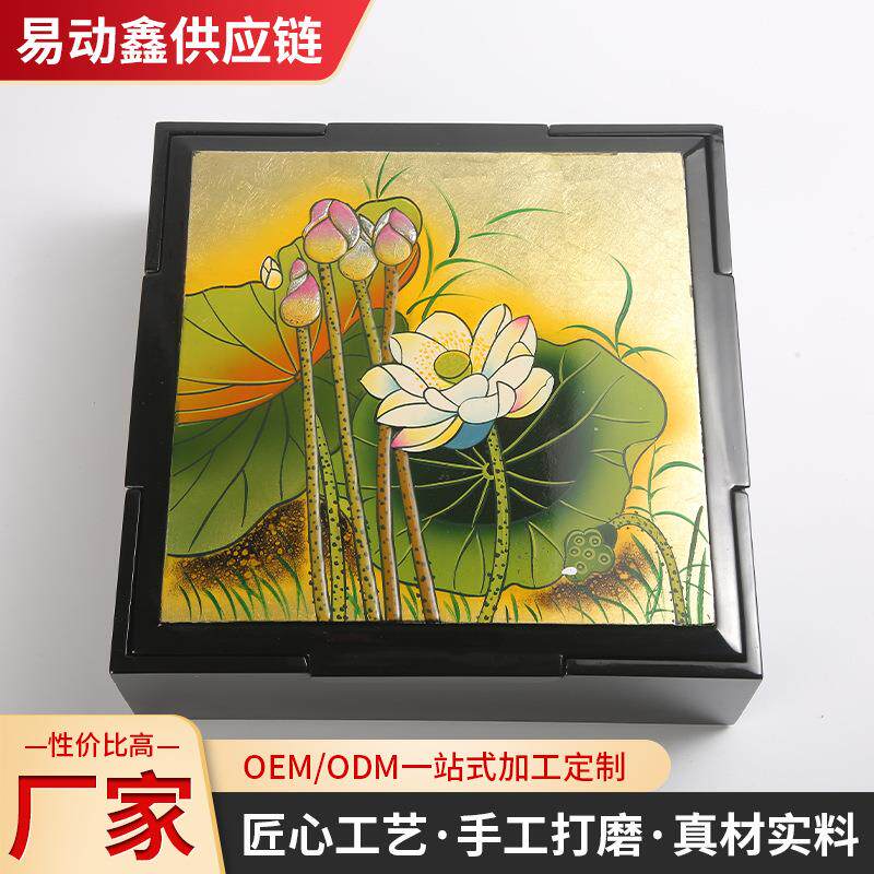 越南进口漆器梅花漆器糖果盒纯手工工艺礼品带盖分格摆放糖果盒