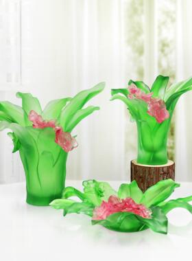 古法琉璃蝴蝶兰花瓶水晶工艺品摆件客厅插花仿真花装饰现代简约