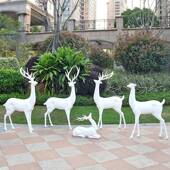 玻璃钢雕塑户外园林景观动物仿真白鹿摆件婚庆麋鹿美陈梅花鹿装 饰