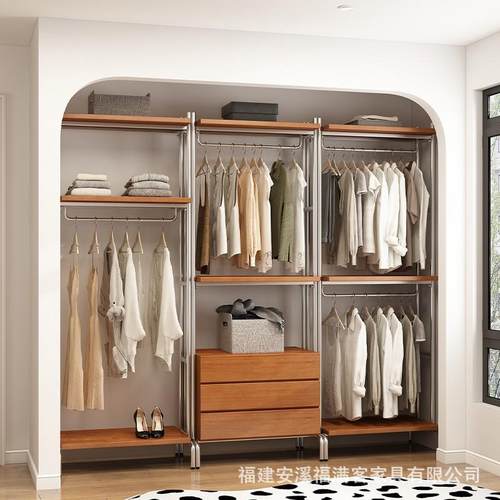 开放式衣柜铁艺步入式衣架落地卧室砌墙衣橱loft金属衣帽间置物架