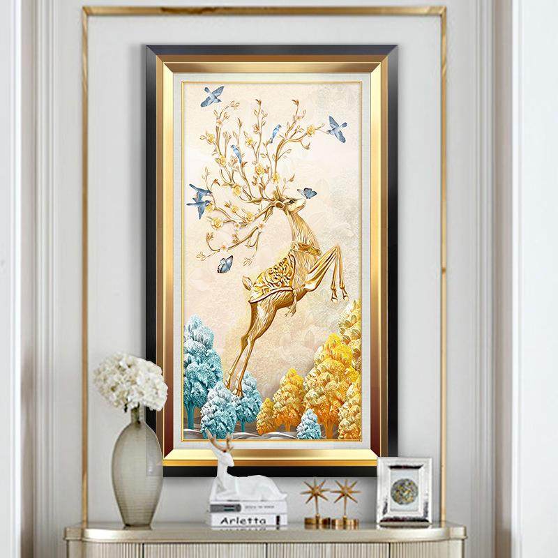 麋鹿玄关装饰画进门玄关画轻奢竖版过道挂画走廊尽头壁画欧式油画,纺织面料/辅料/配套,纺织机械配件,淘宝优惠券,粉丝福利购,淘宝优惠卷