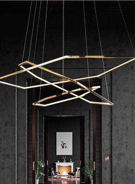 创意个性现代客厅灯不锈钢钛金led线条简约展厅餐厅六边形吊灯