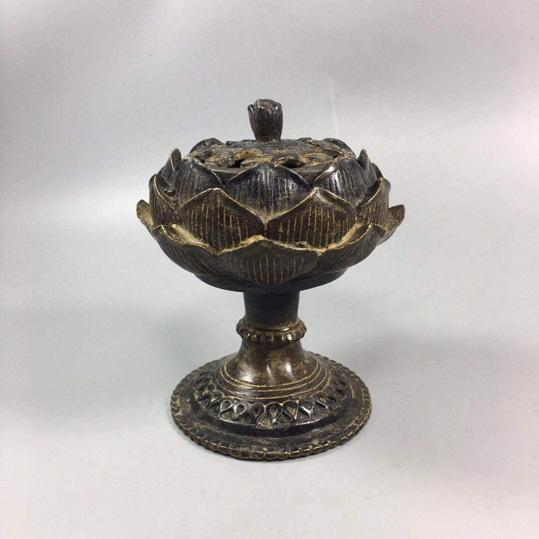 黄铜做旧莲花熏香炉摆件 做旧香炉工艺品收藏装饰品厂家直售