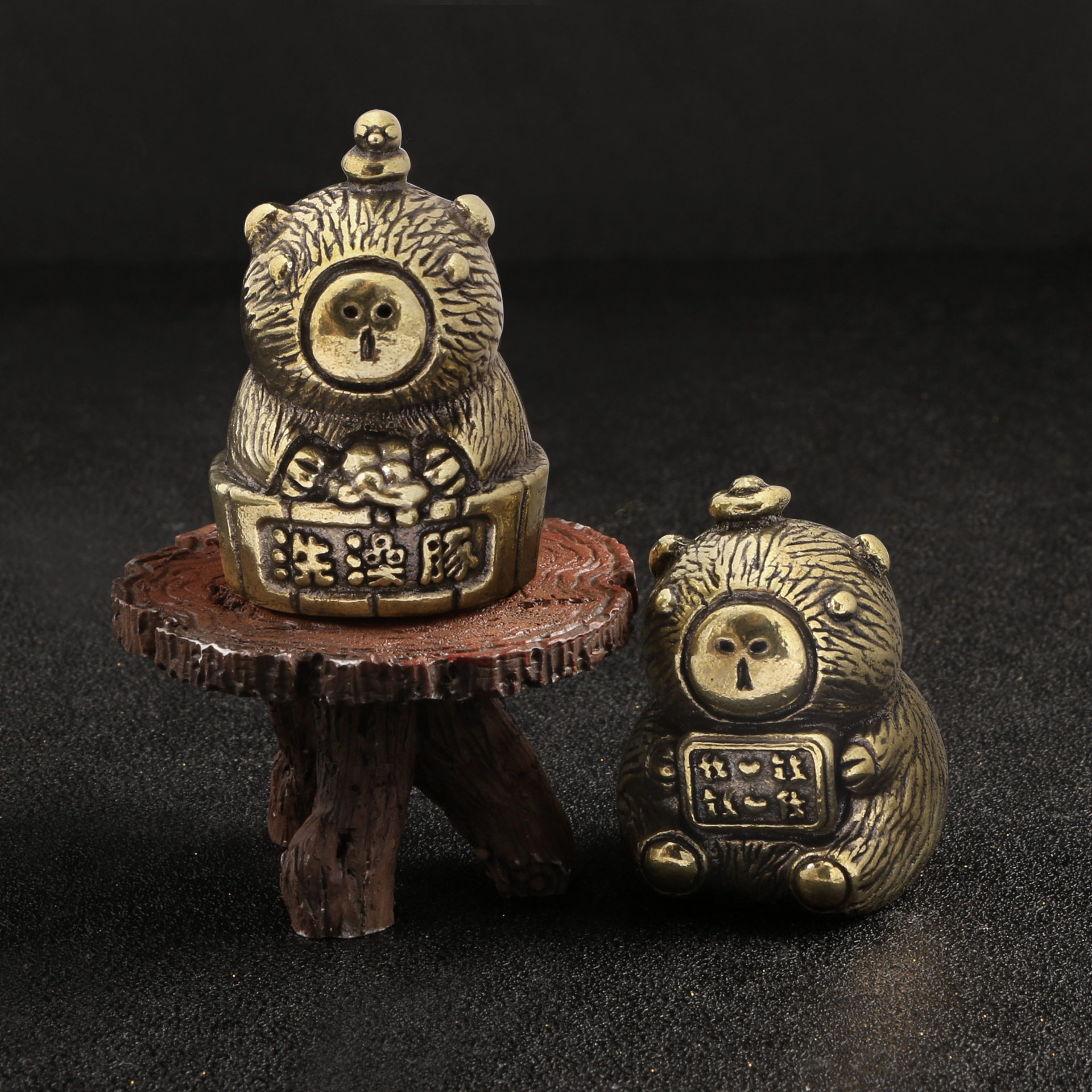 创意仿古玩黄铜摆件淡定卡皮巴拉我爱钱钱爱我鸭鸭洗澡水豚小桌宠