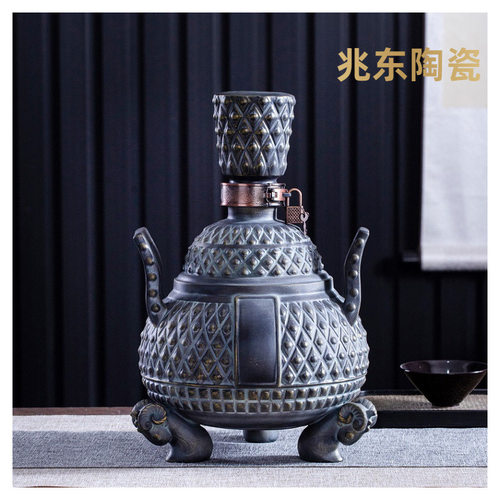 景德镇陶瓷酒瓶5斤装 仿青铜器仿古密封五斤装双角羊樽空酒瓶酒罐