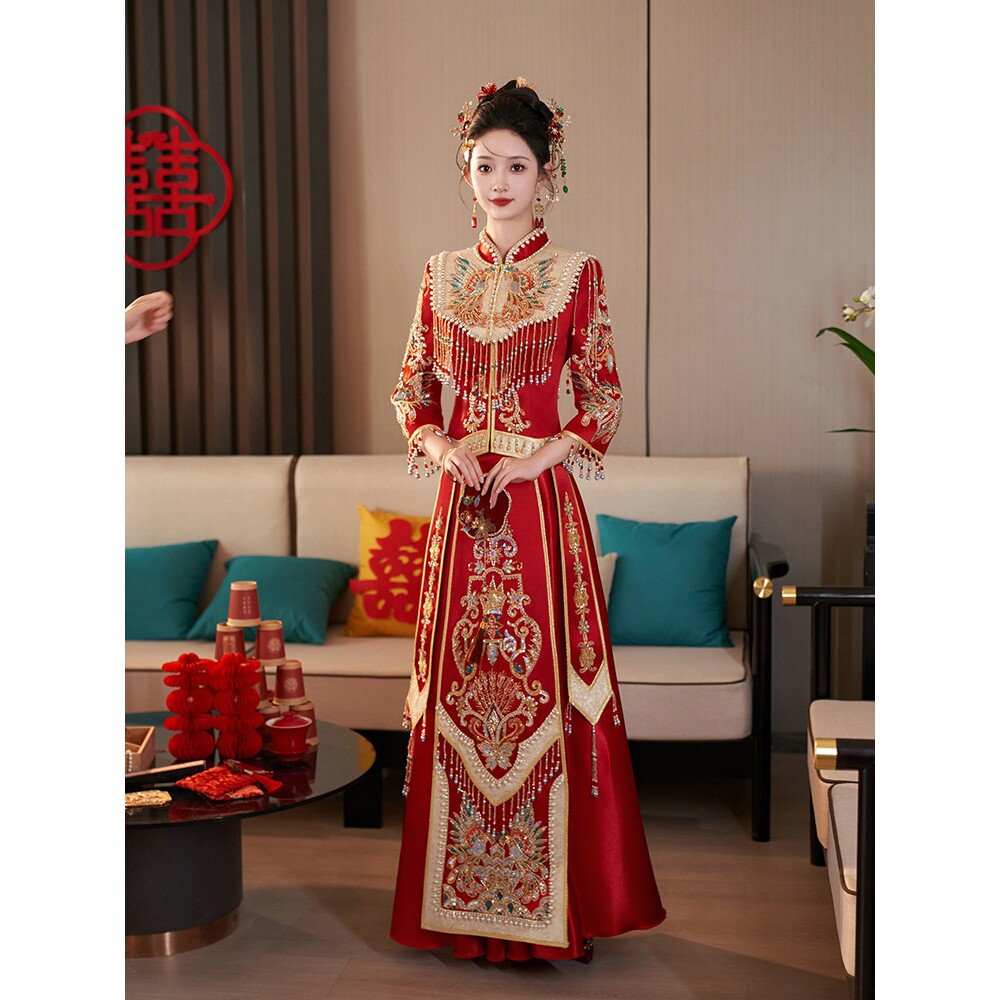 丝绒秀禾服2026新款中式婚服新娘结婚礼服敬酒服嫁衣小个子冬季