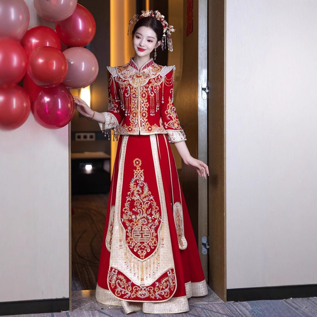 丝绒秀禾服新娘2025新款云肩新中式婚服结婚敬酒礼服显瘦嫁衣秀禾