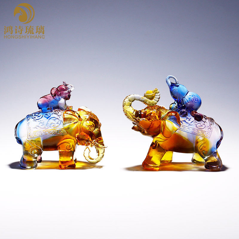 琉璃摆件大象一对客厅房间桌面水晶小装饰创意工艺品乔迁礼物