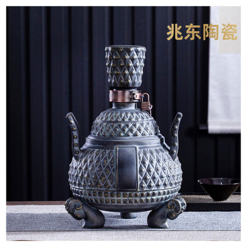 景德镇陶瓷酒瓶5斤装 仿青铜器仿古密封五斤装双角羊樽空酒瓶酒罐