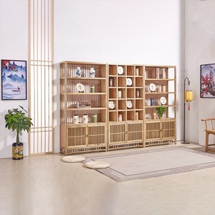 新中式榆木紫砂壶茶叶展示柜实木带灯茶庄茶室多宝阁置物架多层架