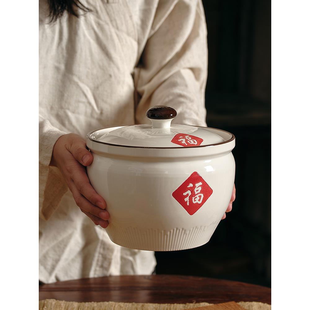 大号福字猪油罐家用陶瓷耐高温大容量厨房装荤油辣椒油无孔调味罐